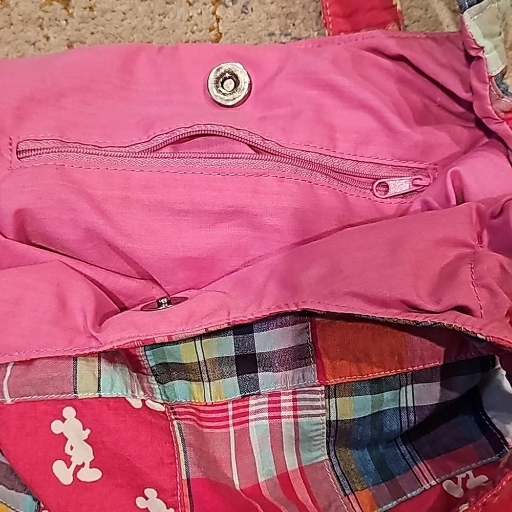 Disney Parks Pink Patchwork Mickey Mouse Hobo Madris Cotton Bag Purse